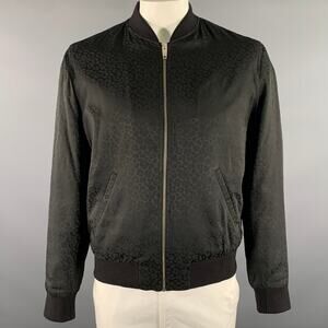 THE KOOPLES Size XL Black Animal Print Viscose Blend Bomber Jacket